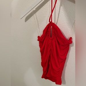 Red ruched halter top